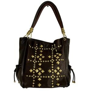 VTG‎ Michael Kors Studded Leather Hobo Dark Brown Bag Gold Hardware Italy Made